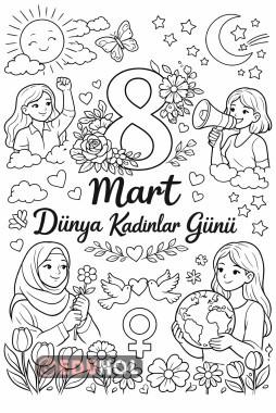 8 Mart Dünya Kadınlar Günü Boyama Sayfası