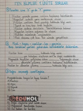 FEN BİLİMLERİ 1.ÜNİTE SORULARI