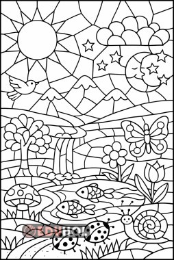 Serbest Konulu Mozaik Boyama Sayfası