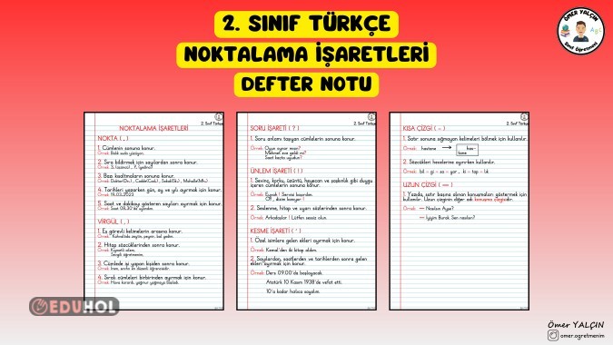 2. SINIF TÜRKÇE NOKTALAMA İŞARETLERİ DEFTER NOTLARI (3 SAYFA)