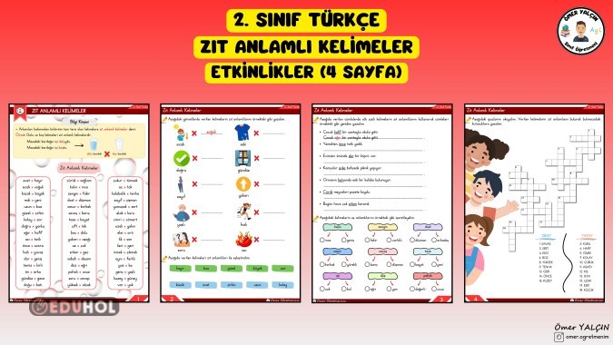 2. SINIF TÜRKÇE ZIT ANLAMLI KELİMELER ETKİNLİKLER (4 SAYFA)