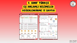 2. SINIF TÜRKÇE EŞ ANLAMLI KELİMELER DEĞERLENDİRME (2 SAYFA)