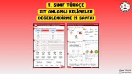 2. SINIF TÜRKÇE ZIT ANLAMLI KELİMELER DEĞERLENDİRME (2 SAYFA)