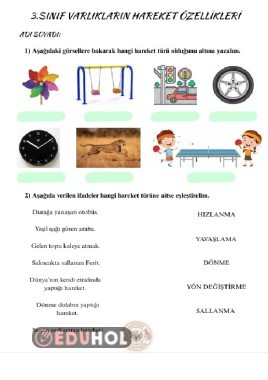 Varlıkların Hareket Özellikleri Çalışma Kağıdı