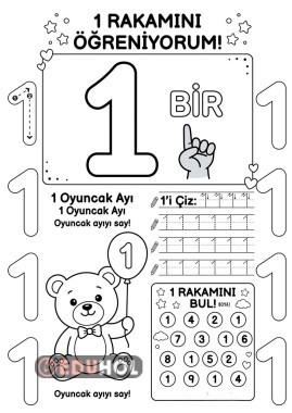 1 sayısını boyama defter etkinliği