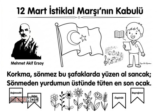 12 Mart İstiklal Marşı'nın Kabulü Boyama Sayfası