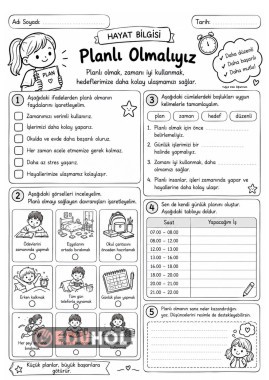 2.sınıf hayat bilgisi planlı olmalıyız etkinlik sayfası