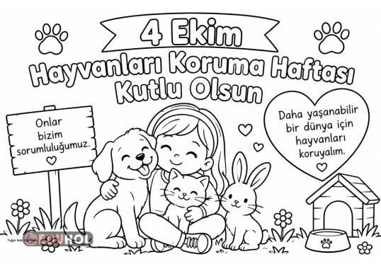 4 Ekim Hayvanları Koruma Haftası Boyama Sayfası