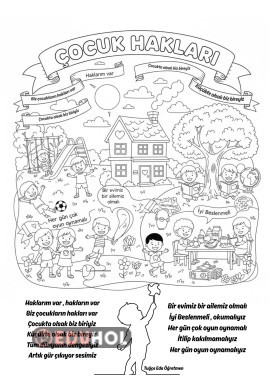 Çocuk Hakları  Haklarım var ,  hakların var  Biz çocukların hakları var şarkısı boyama sayfası