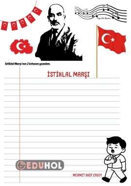 İstiklal Marşı'nın 2 kıtasını yazma sayfası