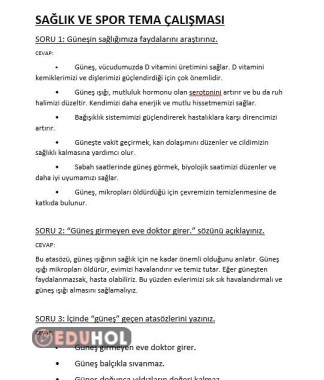 SAĞLIK VE SPOR TEMASI DEFTERE YAZILACAK 3 SORU CEVAP