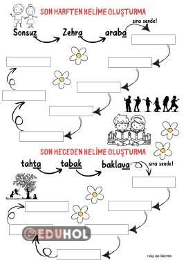 Son harften ve son heceden kelime oluşturma etkinliği
