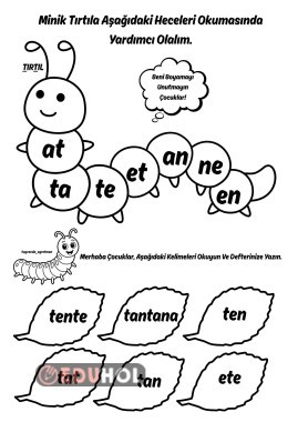 T Sesi tırtıl boyama ve okuma sayfası