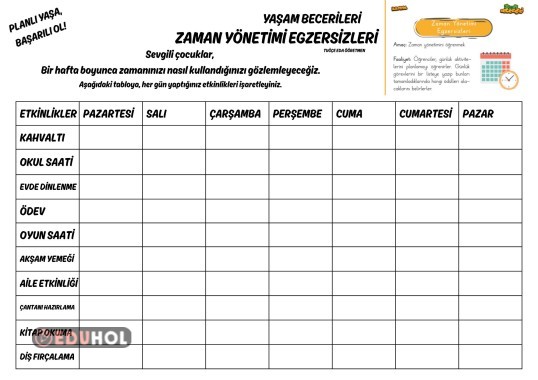 Yaşam becerileri zaman yönetimi egzersizleri