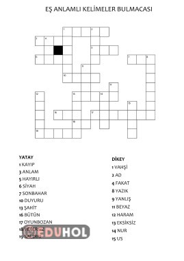 EŞ ANLAMLI KELİMELER BULMACASI