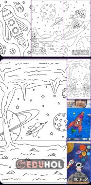 12 sayfalık Uzay ve astronot boyama sayfaları