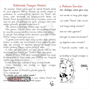 3 ve 4 sınıf düzeyinde  10 KASIM  Okuma Anlama