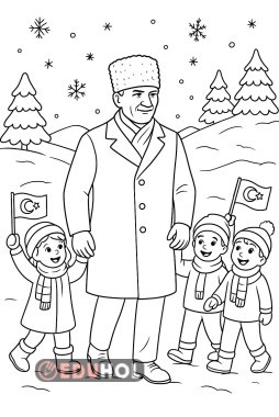 Atatürk ile  kar sevincimiz boyama sayfası