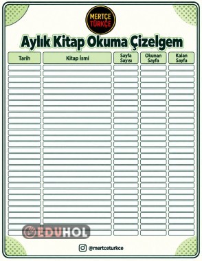 Aylık Kitap Okuma Çizelgesi | Okuma ve Sayfa Takip Formu