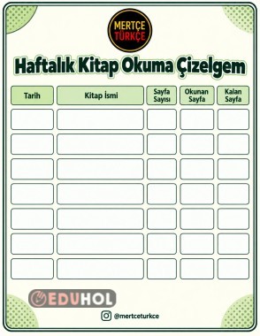 Haftalık Kitap Okuma Çizelgesi | Okuma Takip Formu