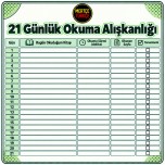 21 Günlük Okuma Alışkanlığı Çizelgesi | Kitap Okuma Takip Formu