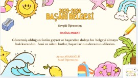 YAZ TATİLİ TEMALI BAŞARI BELGESİ