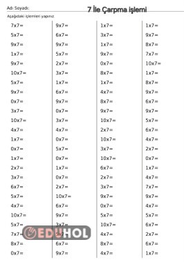 7 ile Çarpma işlemi Çalışma Yaprakları