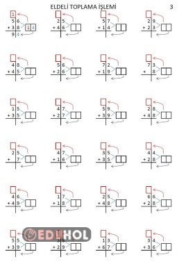 Eldeli toplama işlemi çalışma sayfaları