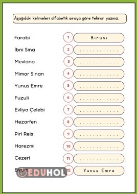 Alfabetik Sıralama Etkinlik