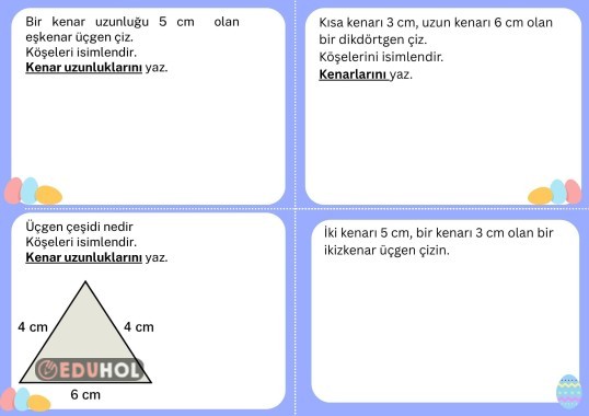 4.sınıf üçgen,kare ve dikdörtgen soru kartları