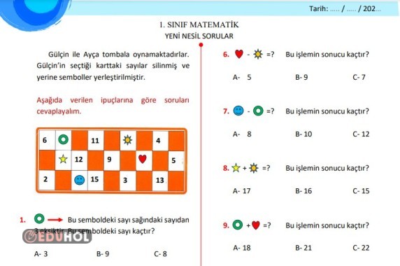 1. SINIF MATEMATİK YENİ NESİL SORULAR (TOPLAMA-ÇIKARMA)
