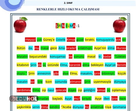 ŞİRİN ELMA 4 SAYFA 2.3.4. SINIFLAR İÇİN RENKLERLE HIZLI OKUMA ETKİNLİĞİ