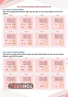 5 VE 25 İLE KISA YOLDAN ÇARPMA ALIŞTIRMALARI