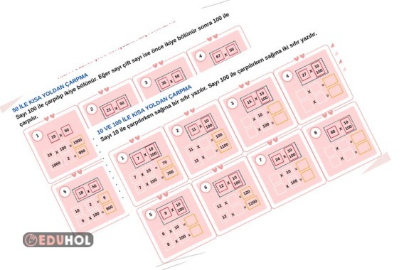 50 10 ve 100 İLE KISA YOLDAN ÇARPMA ALIŞTIRMALARI