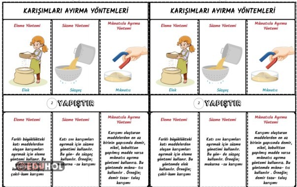 KARIŞIMLARI AYIRMA YÖNTEMLERİ DEFTER ETKİNLİĞİ