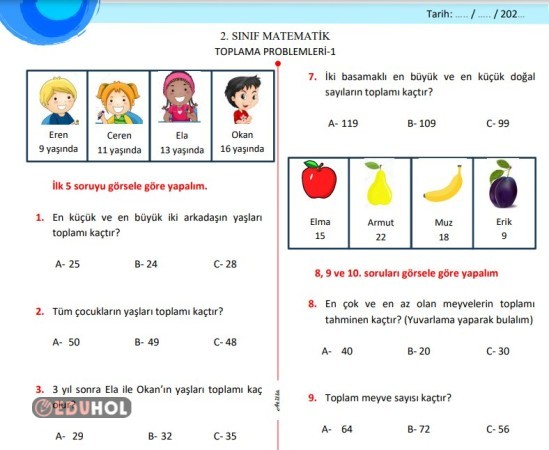 MATAMATİK 2. ÜNİTE 10 SORULUK TEST-1