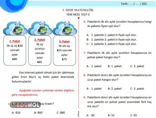MATEMATİK 10 SORULUK YENİ NESİL TEST3