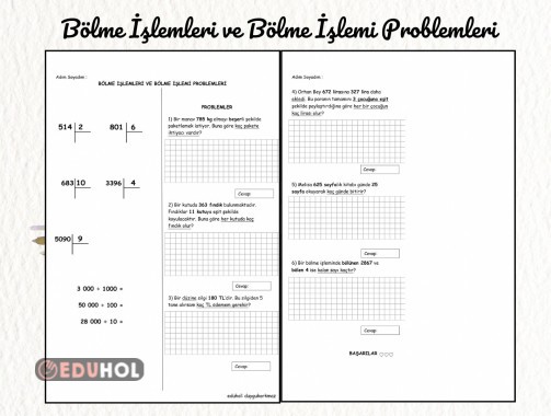 Bölme İşlemi ve Bölme İşlemi Problemleri Örnek Değerlendirme 4. Sınıf