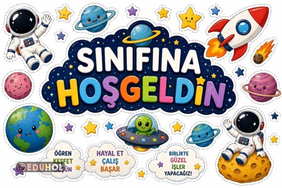 Sınıfına Hoşgeldin Uzay Temalı Kapı Süsü