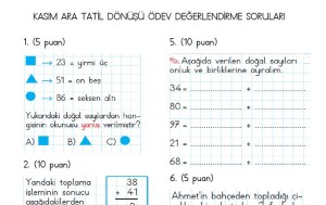 2.SINIF KASIM ARA TATİL DEĞERLENDİRME MATEMATİK