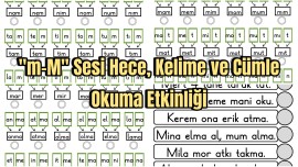 M Sesi Hece, Kelime ve Cümle Okuma Etkinliği