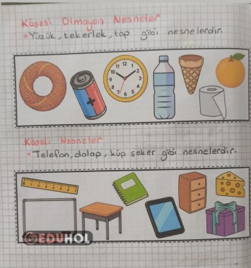 1.Sınıf Köşeli ve Köşesiz Nesneler Defter Çalışması
