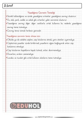 3. Sınıf Yaşadığımız Çevrenin Temizliği Konu Özeti