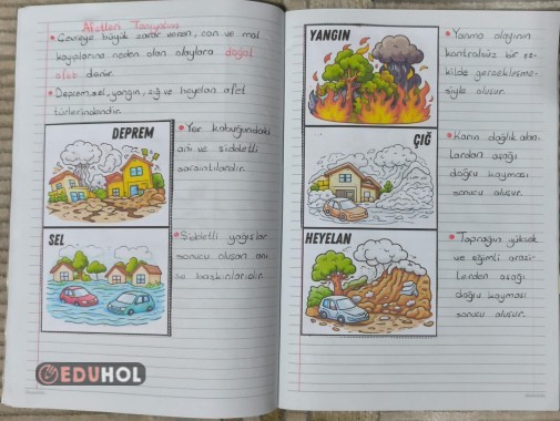 Doğal Afetler Defter Çalışması Şeritli