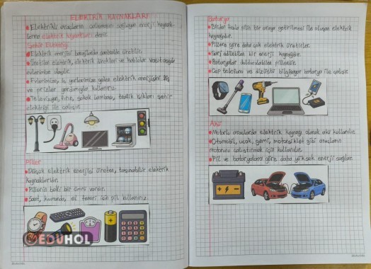 Elektrik Kaynakları Defter Çalışması Yatay