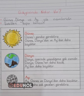 Gökyüzünde Neler Var Defter Çalışması Kısa Notlu