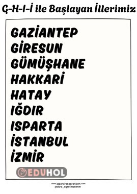 İller Ezber Sayfası(A-B-Ç-D-E)