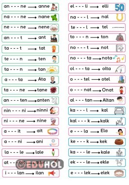 kelime çubukları (k sesine kadar)