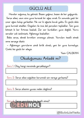 Güçlü Aile adlı Okuduğunu Anlama Metni