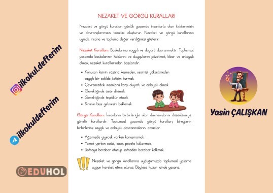 Hayat Bilgisi NEZAKET VE GÖRGÜ KURALLARI konusu defter notları